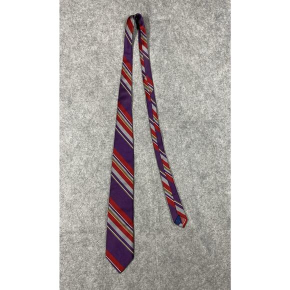 Polo Ralph Lauren Tie Mens Purple Stripe 100% Silk USA Preppy Vintage - Picture 2 of 9
